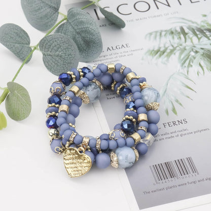 Women Beaded Bracelet Set | Colorful Boho Stackable Trendy Design with Crystal Accents Multilayer Bangle Bracelet | Fashion Stretch Braclets Jewelry for Women