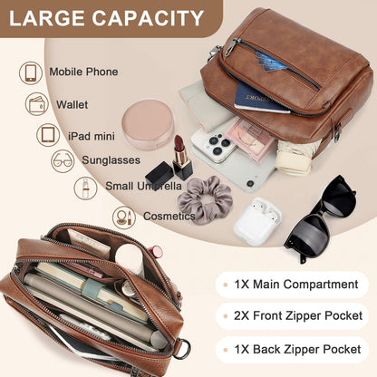 Small Leather Crossbody Bags for Women Anti theft Purses and Handbag Shoulder Hangbag with Wide Strap Tassel