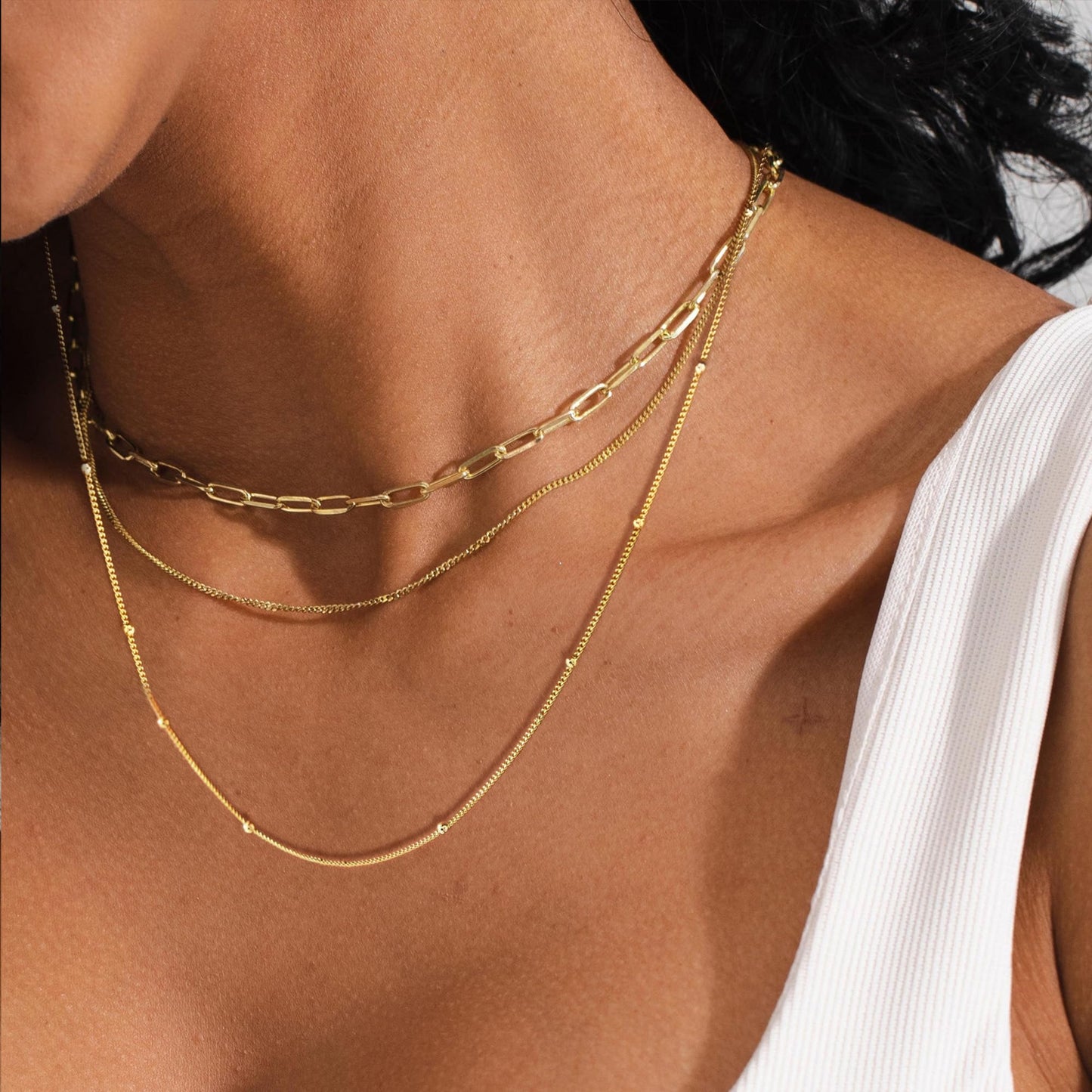 3PCS Gold Necklaces for Women,Chunky Statement Gold Plated Necklace Stack Layered Sterling Silver Herringbone Chains for Women Dainty Trendy Silver Chains Stacked Jewelry Gifts