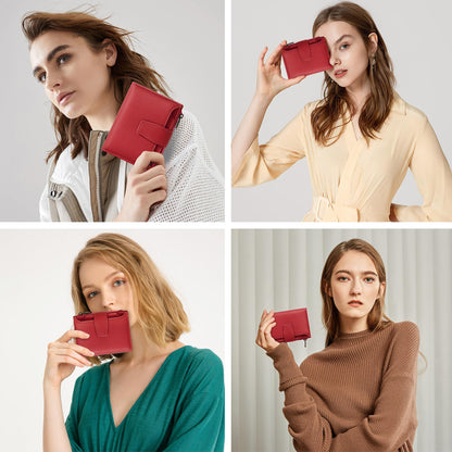 Airkit Small Wallet Women RFID Blocking Soft Leather Bifold Compact Card Holder Wallet for Women with Zipper Coin Pocket 4 ID Window