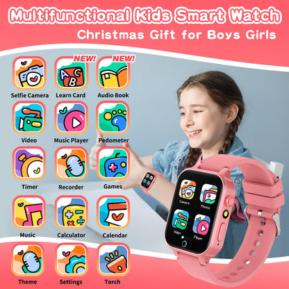 Kids Smart Watch Gift for Girls Age 5-12, 39 Games HD Touch Screen Watches with Video Camera Music Player Pedometer Flashlight 12/24 hr Educational Toys Birthday Gifts for Girls Ages 7 8 9 10