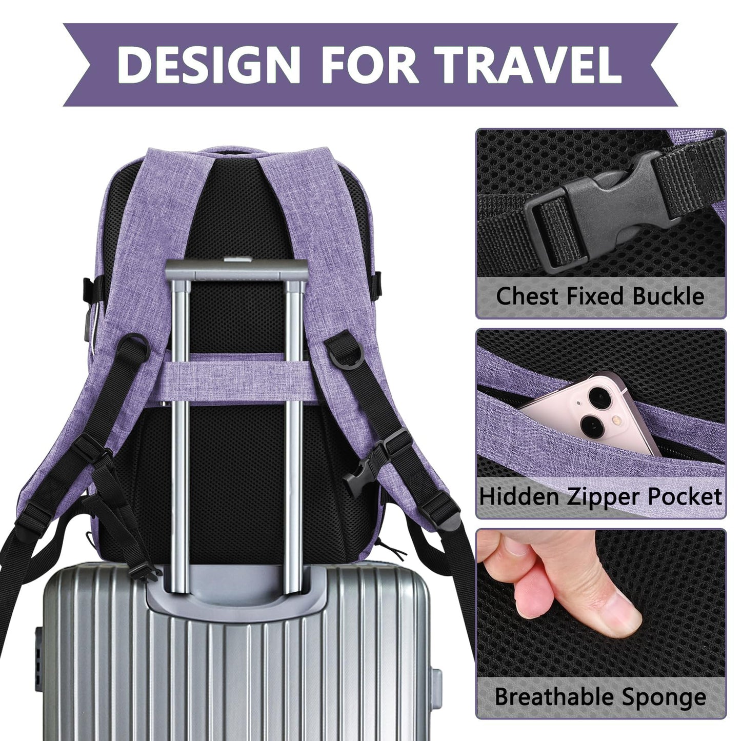 Travel Carry On 17.5" Laptop Expandable Backpack for Men Women, Personal Item Bag Waterproof Airline Approved with USB Charging Hole 3 Packing Cubes, Large Weekender Daypack Business Luggage Suitcase