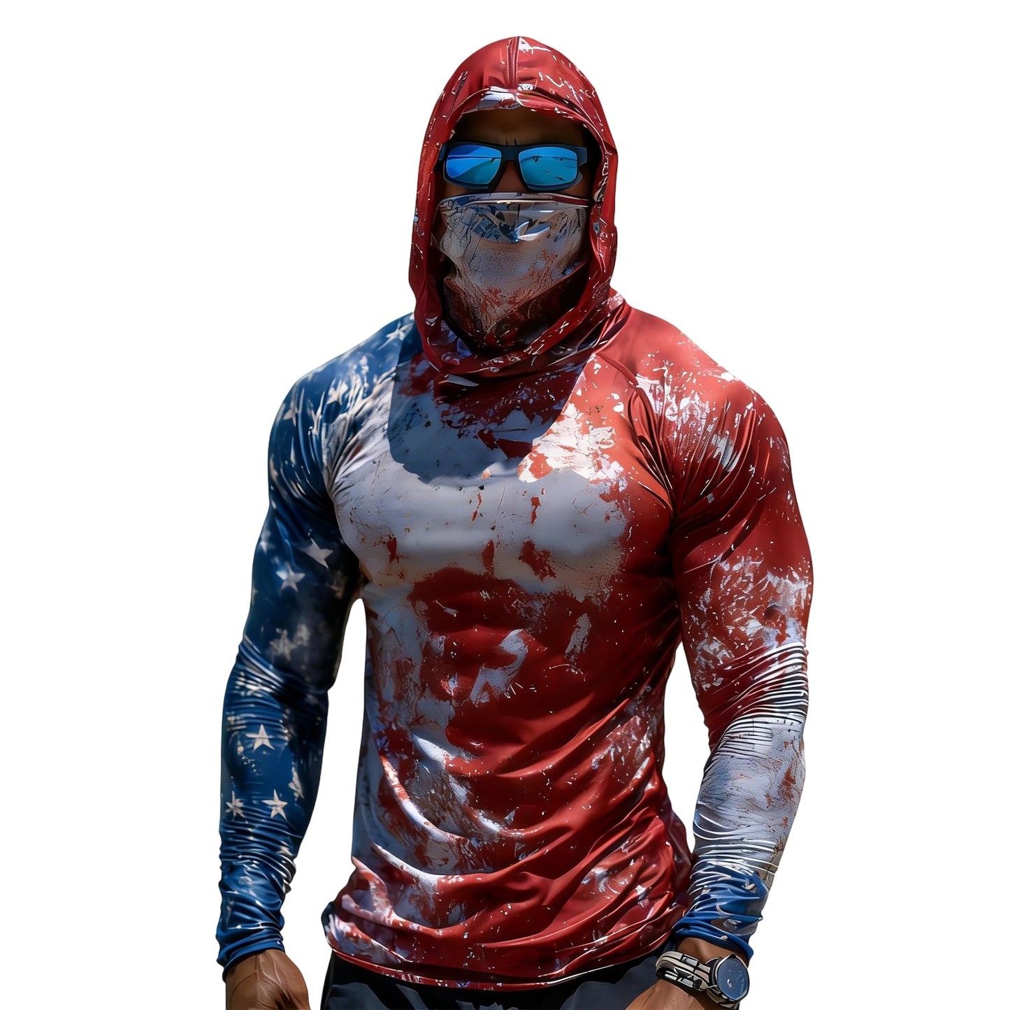 Sun Protection Shirts for Men UPF 100+ Long Sleeve Hoodie with Mask Shirts | Camouflage Outdoor Fishing Tees Cooling Raglan Shirts