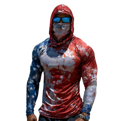 Sun Protection Shirts for Men UPF 100+ Long Sleeve Hoodie with Mask Shirts | Camouflage Outdoor Fishing Tees Cooling Raglan Shirts