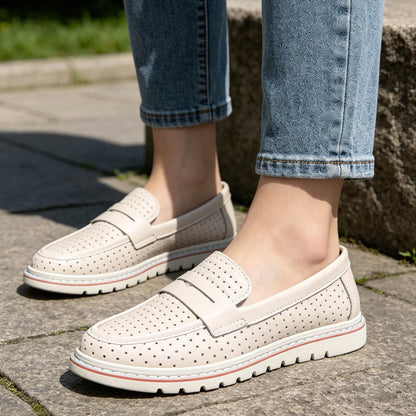 Women's Penny Loafers Leather Dress Shoes Comfortable Non-Slip Flats Soft Slip-on Walking Shoes Driving for Women