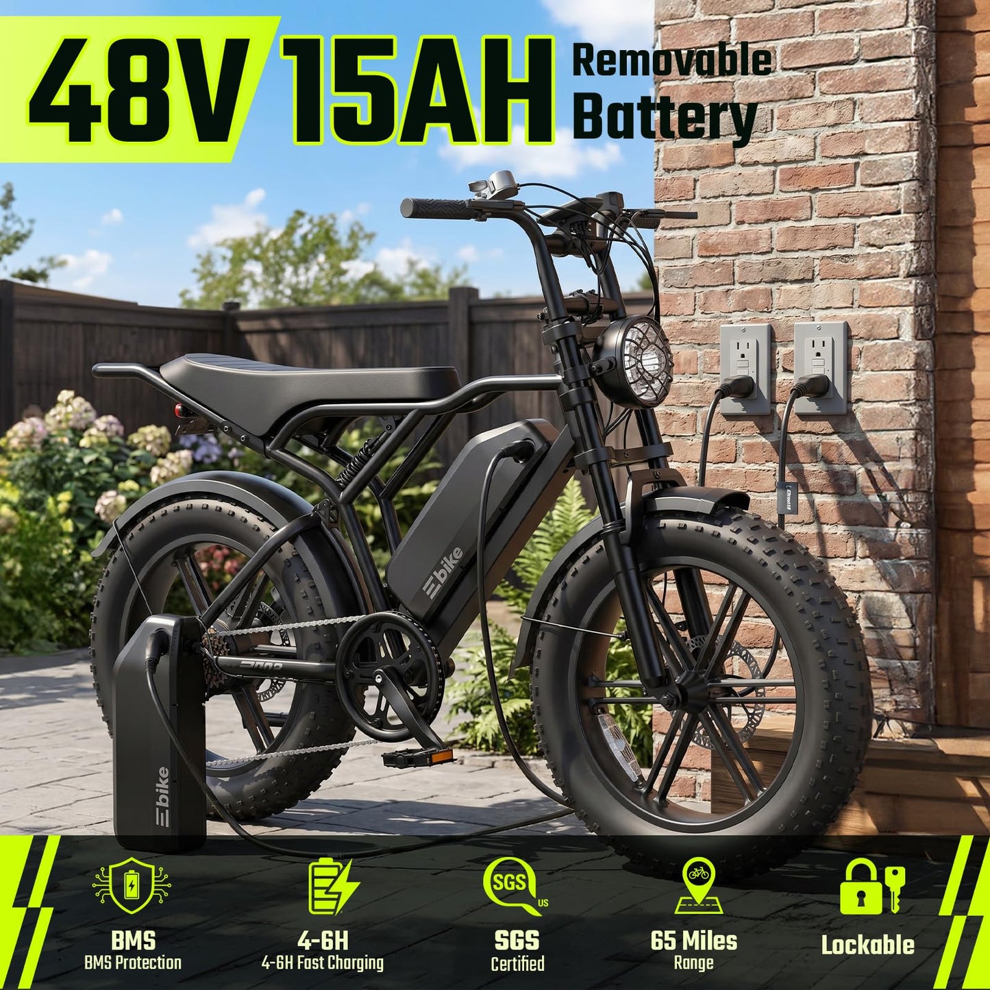 Electric Bike for Adults, Peak 1500W Motor Retro E Bike, Range 65/120Miles, 48V 15Ah Removable Battery, 20"x4" Fat Tires, Full Suspension, APP Control, Off-Road Ebike for City Commuting