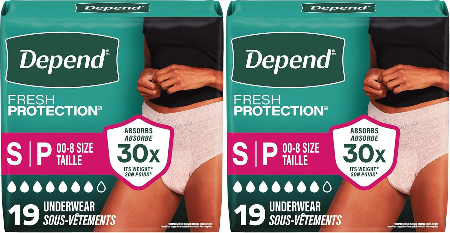 Depend Fresh Protection Adult Diapers, Incontinence Underwear for Women, Disposable, Maximum, XXL, Blush, 44 Count (2 Packs of 22), Packaging May Vary