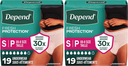 Depend Fresh Protection Adult Diapers, Incontinence Underwear for Women, Disposable, Maximum, XXL, Blush, 44 Count (2 Packs of 22), Packaging May Vary
