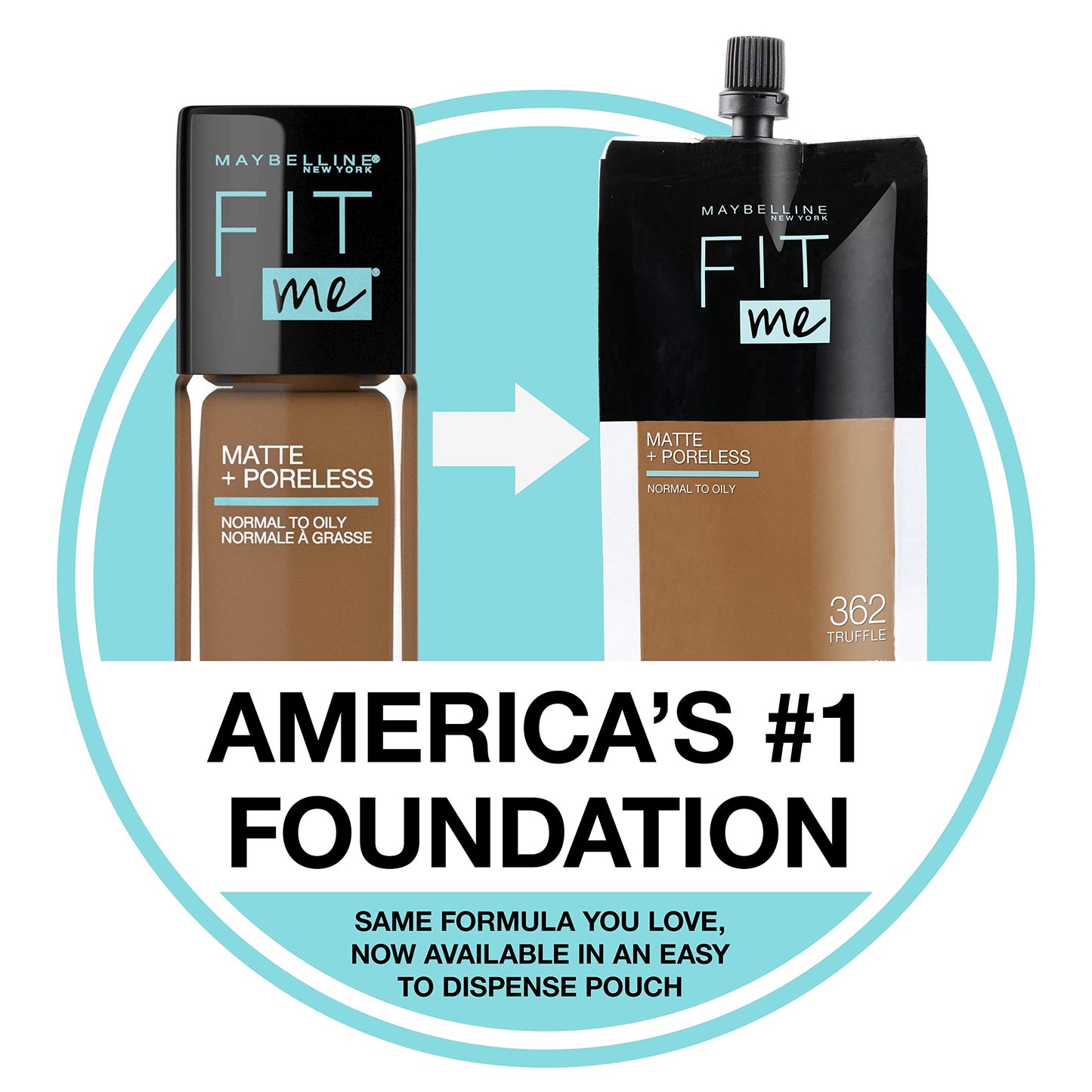 Maybelline Fit Me Matte + Poreless Liquid Oil-Free Foundation Makeup, Mocha, 1 Count (Packaging May Vary)