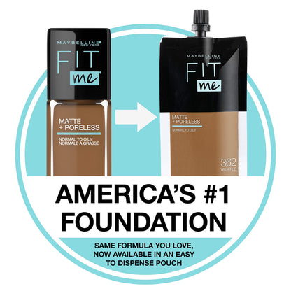 Maybelline Fit Me Matte + Poreless Liquid Oil-Free Foundation Makeup, Mocha, 1 Count (Packaging May Vary)