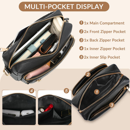 Small Leather Crossbody Bags for Women Anti theft Purses and Handbag Shoulder Hangbag with Wide Strap Tassel