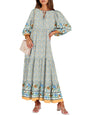 ANRABESS Womens Boho Floral 3/4 Puff Sleeve Maxi Dress | Tiered Flowy Loose Fit, Comfy Soft Rayon Fabric, Wedding Guest Church Beach, Modest Elegant, Spring Summer Fall Outfits