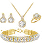 Paxuan 4pcs Cubic Zirconia Wedding Jewelry Sets for Bride Bridesmaid Cubic Zirconia Pendant Necklace Earrings Link Tennis Bracelet Open Ring Set for Women