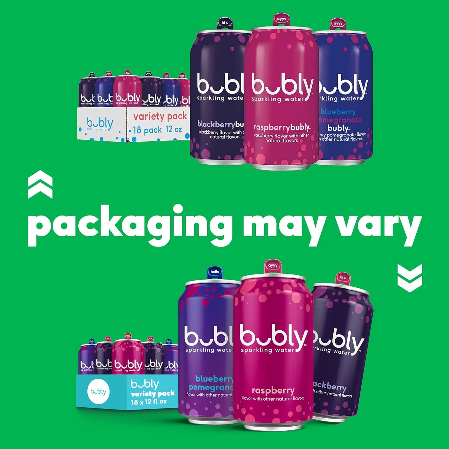 bubly Sparkling Water, 6 Flavor Variety Pack (Blackberry, Lime, Cherry, Grapefruit, Strawberry, Mango), Zero Sugar & Zero Calories, Seltzer Water, 12 Fl Oz Cans (Pack of 18)
