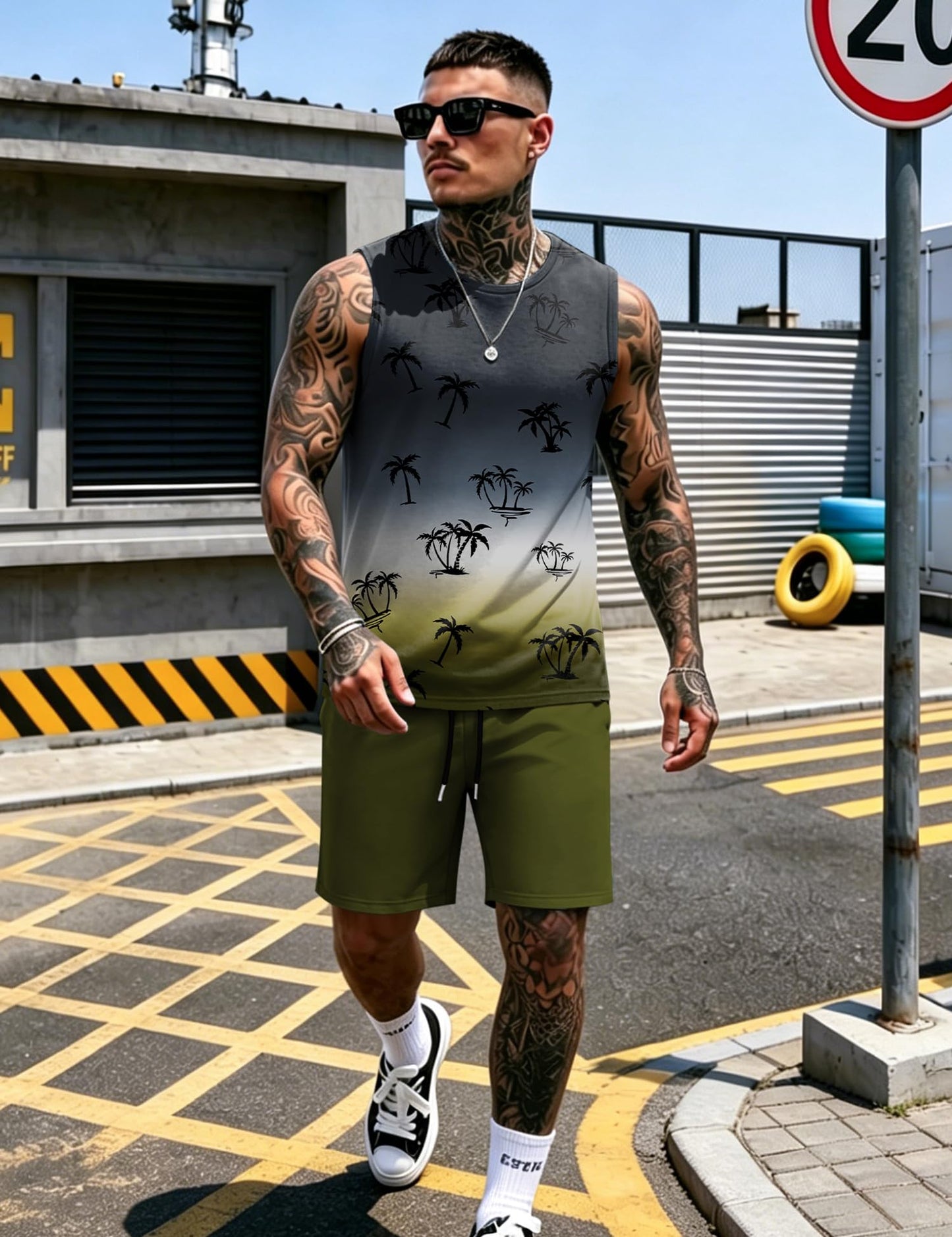 LecGee Men's 2 Piece Hawaiian Tank Tops Tropical Floral Beach Sleeveless Round neck T-shirt Casual Daily Beach Summer
