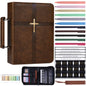 XKDOUS 20 Pcs Bible Case Set with Tabs, Pens, Study Supplies Carrier Holder Portable Men's Bible Bag Church Book Leather Cover Father Day Christian Gift for Dad, Mom, Men, Women