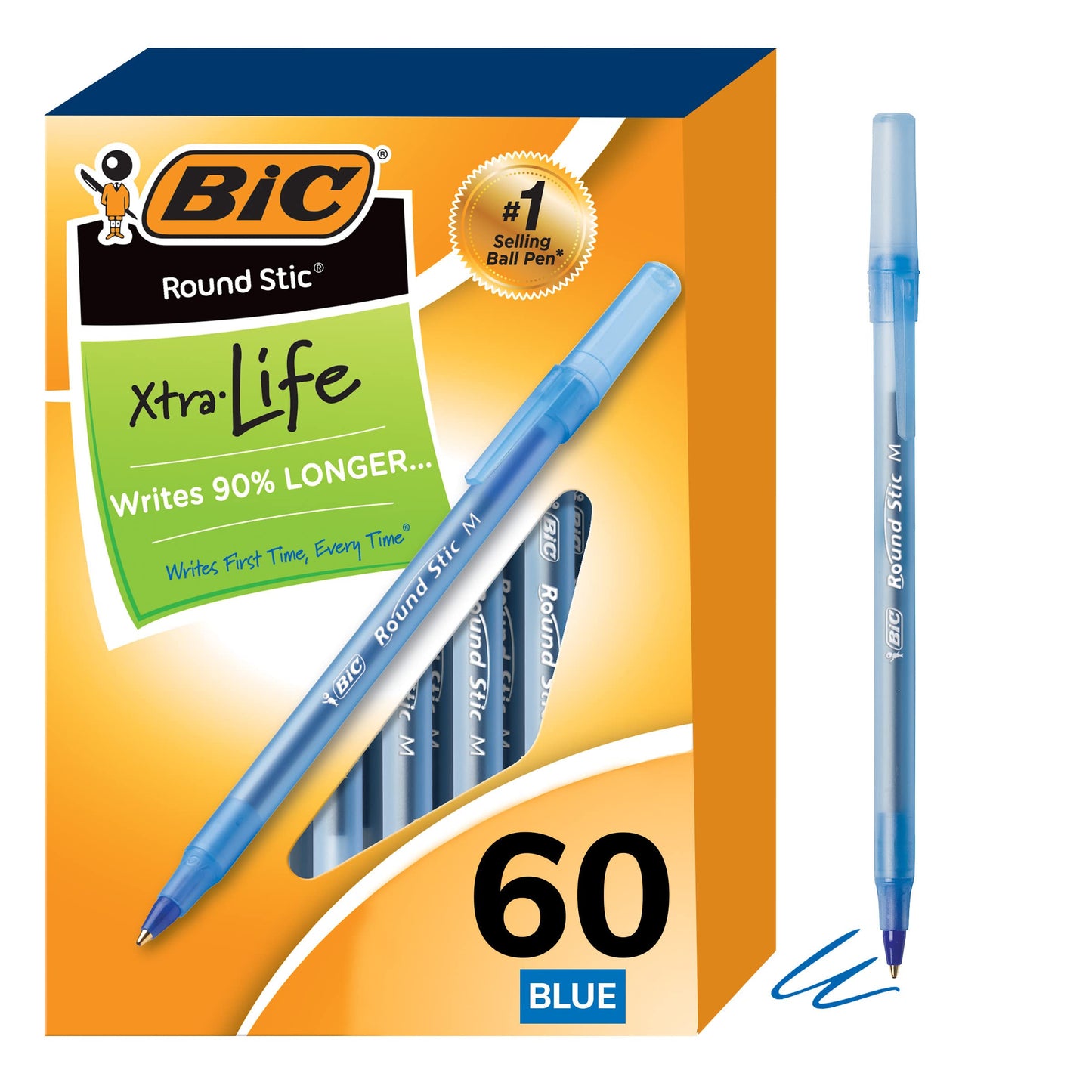 BIC Round Stic Xtra Life Assorted Ink Ballpoint Pens, Medium Point (1.0mm), 60-Count Pack of Bulk Pens, Flexible Round Barrel for Comfortable Writing, No. 1 Selling Ballpoint Pens