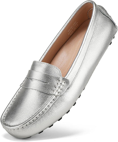 BEAUSEEN Women's Genuine Leather Penny Loafers Classic Driving Moccasins Casual Slip On Comfort Women Loafer Shoes