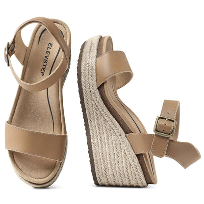Women's Orthopedic Wedge Sandals: Arch Support Genuine Leather Platform Espadrilles - Comfortable Open Toe Casual Summer Sandals