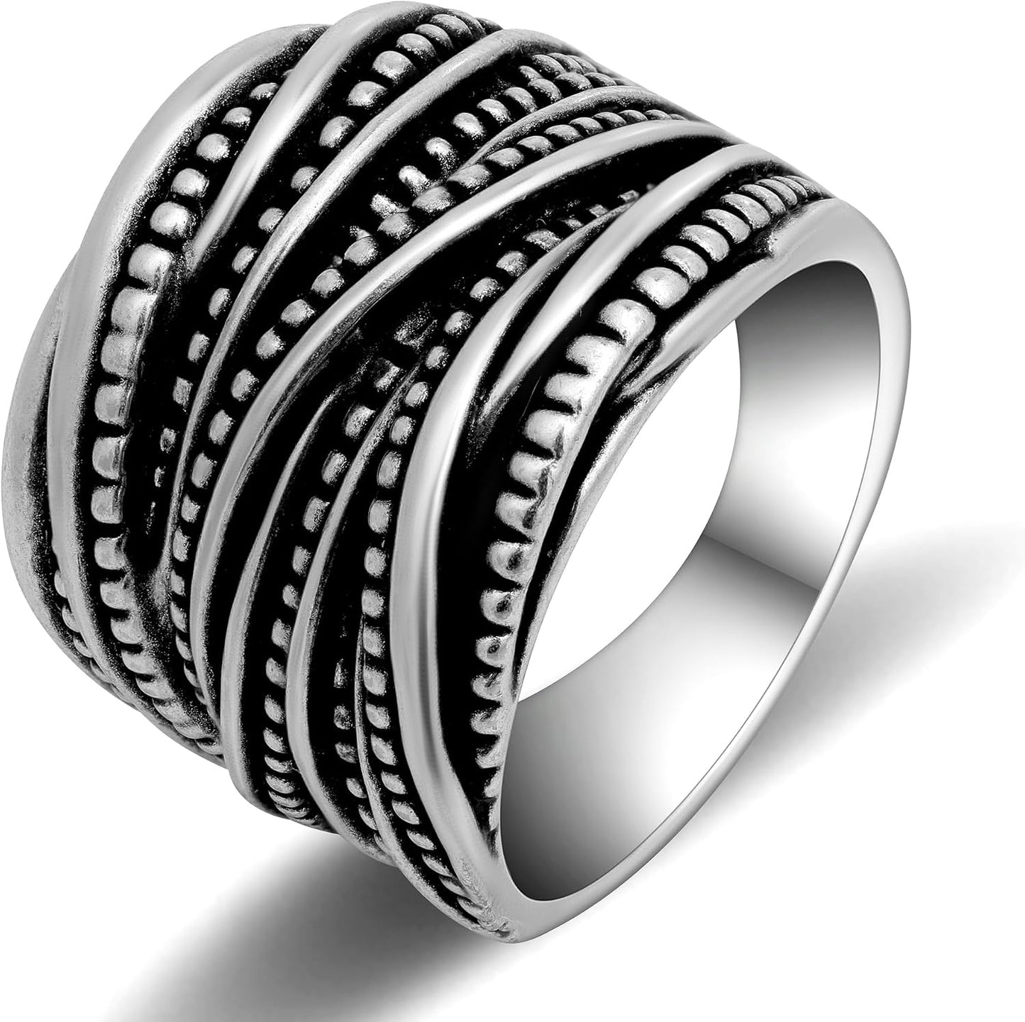 Mytys 2 Tone Intertwined Crossover Statement Ring Fashion Chunky Band Rings for Women Wide Index Finger Rings Costume Jewelry
