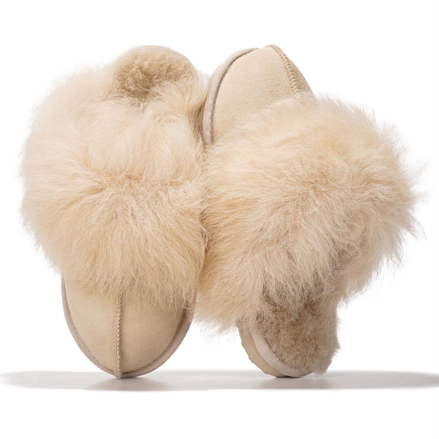 Project Cloud Genuine Leather Slippers for Women with Genuine Fur Lining, Non-Slip Indoor/Outdoor Clog Mule Slippers, Memory Foam Insole