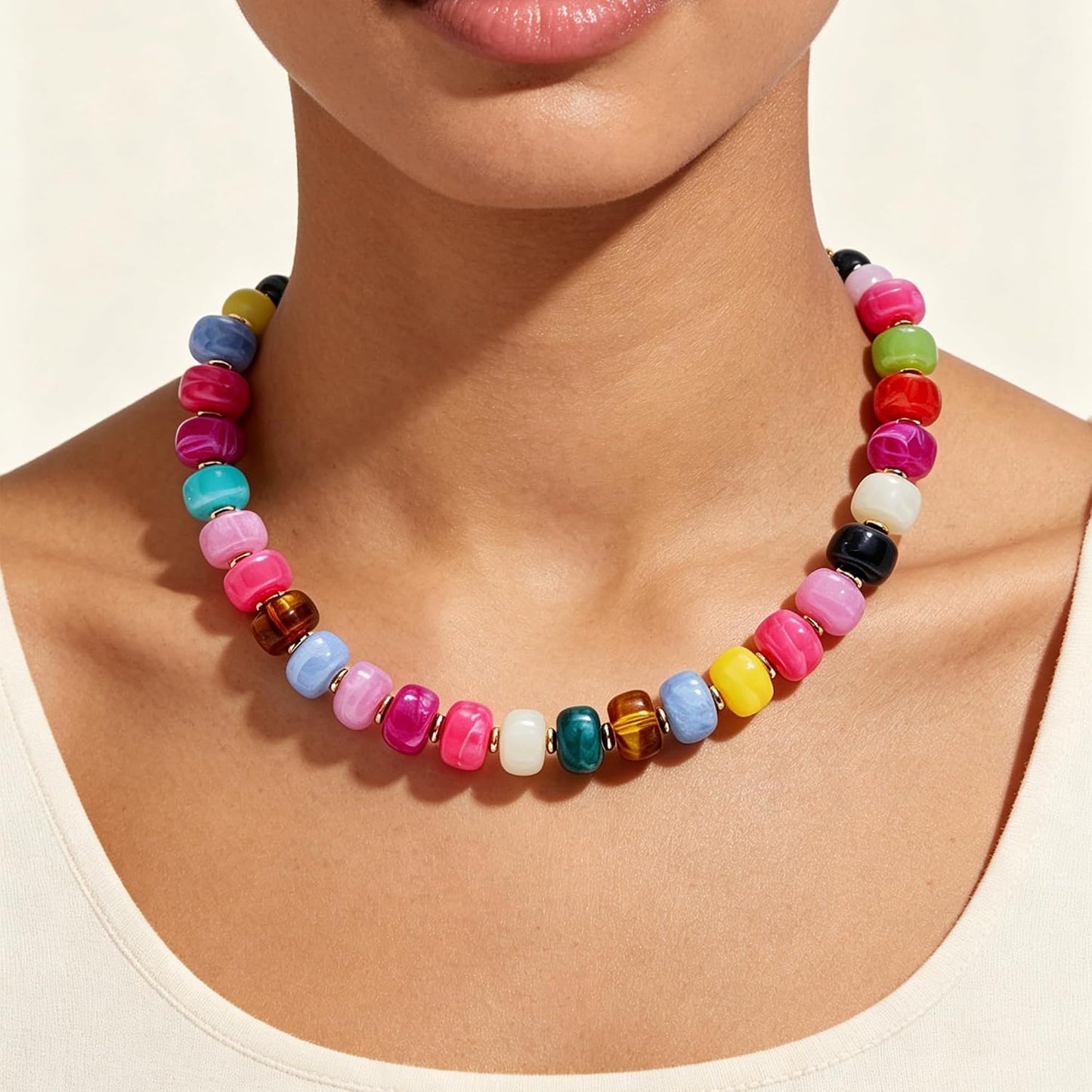 Chunky Beaded Choker Necklace for Women Summer Beach Acrylic Beads Necklaces Trendy Boho Statement Colorful Necklace Jewelry Accessories
