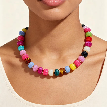 Chunky Beaded Choker Necklace for Women Summer Beach Acrylic Beads Necklaces Trendy Boho Statement Colorful Necklace Jewelry Accessories