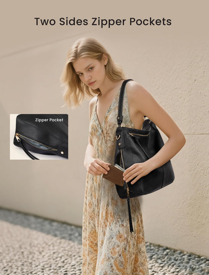 Realer Hobo Crossbody Bags for Women Designer Faux Leather Hobo Handbags Retro Large Size Shoulder Bag Bucket Purse