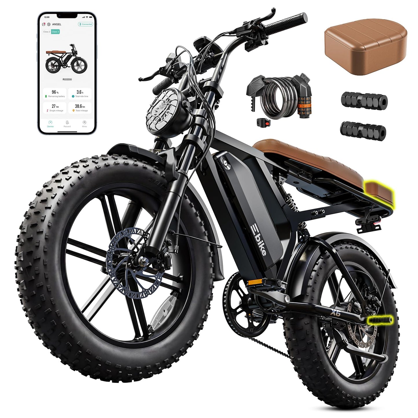 Electric Bike for Adults, Peak 1500W Motor Retro E Bike, Range 65/120Miles, 48V 15Ah Removable Battery, 20"x4" Fat Tires, Full Suspension, APP Control, Off-Road Ebike for City Commuting