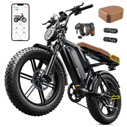 Electric Bike for Adults, Peak 1500W Motor Retro E Bike, Range 65/120Miles, 48V 15Ah Removable Battery, 20"x4" Fat Tires, Full Suspension, APP Control, Off-Road Ebike for City Commuting