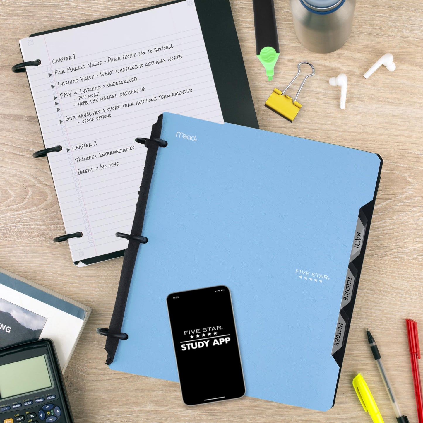 Five Star Flex Refillable Notebook + Study App 1 Inch O-Rings Binder with Pockets Tabs and Dividers, 220 Sheet Capacity, Includes 60 Sheets 8.5" x 11" College Ruled Paper, Amethyst (29328AB6)