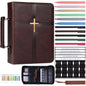 XKDOUS 20 Pcs Bible Case Set with Tabs, Pens, Study Supplies Carrier Holder Portable Men's Bible Bag Church Book Leather Cover Father Day Christian Gift for Dad, Mom, Men, Women