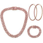 Batiyeer 3 Pcs Cuban Link Chain Necklace Bracelet Rhinestone Hoop Earrings Bling Crystal Hip Hop Jewelry for Women(18 Inch,Gold)