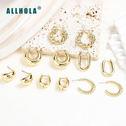 ALLHOLA 6 Pairs 14K Gold Plated Hoop Earrings for Women Trendy Chunky Lightweight Hoop Earrings Multipack Hypoallergenic, Thick Twisted Huggie Hoops Earring Set Jewelry for Gifts