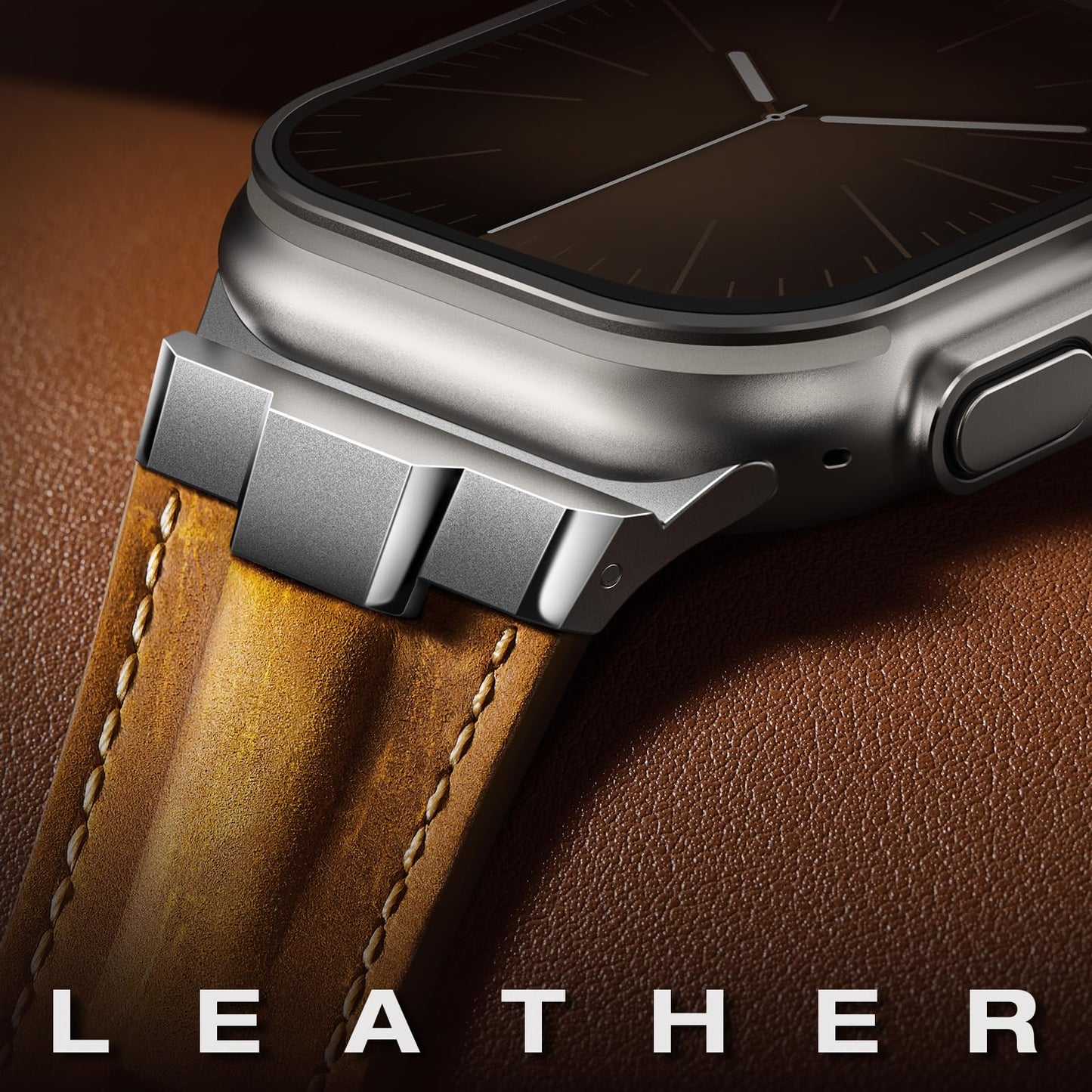 Leather bands Compatible With Apple Watch Ultra Band 49mm 46mm 45mm 44mm 42mm, Superior Genuine Leather Rugged Metal Connector Durable Strap for Men iWatch Ultra3 2 1,Series 11 10 9 8 7 6 5 4 3 SE3 SE