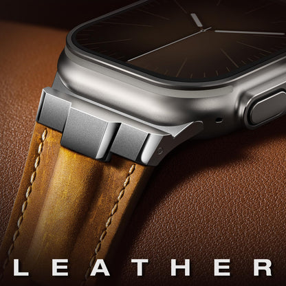 Leather bands Compatible With Apple Watch Ultra Band 49mm 46mm 45mm 44mm 42mm, Superior Genuine Leather Rugged Metal Connector Durable Strap for Men iWatch Ultra3 2 1,Series 11 10 9 8 7 6 5 4 3 SE3 SE