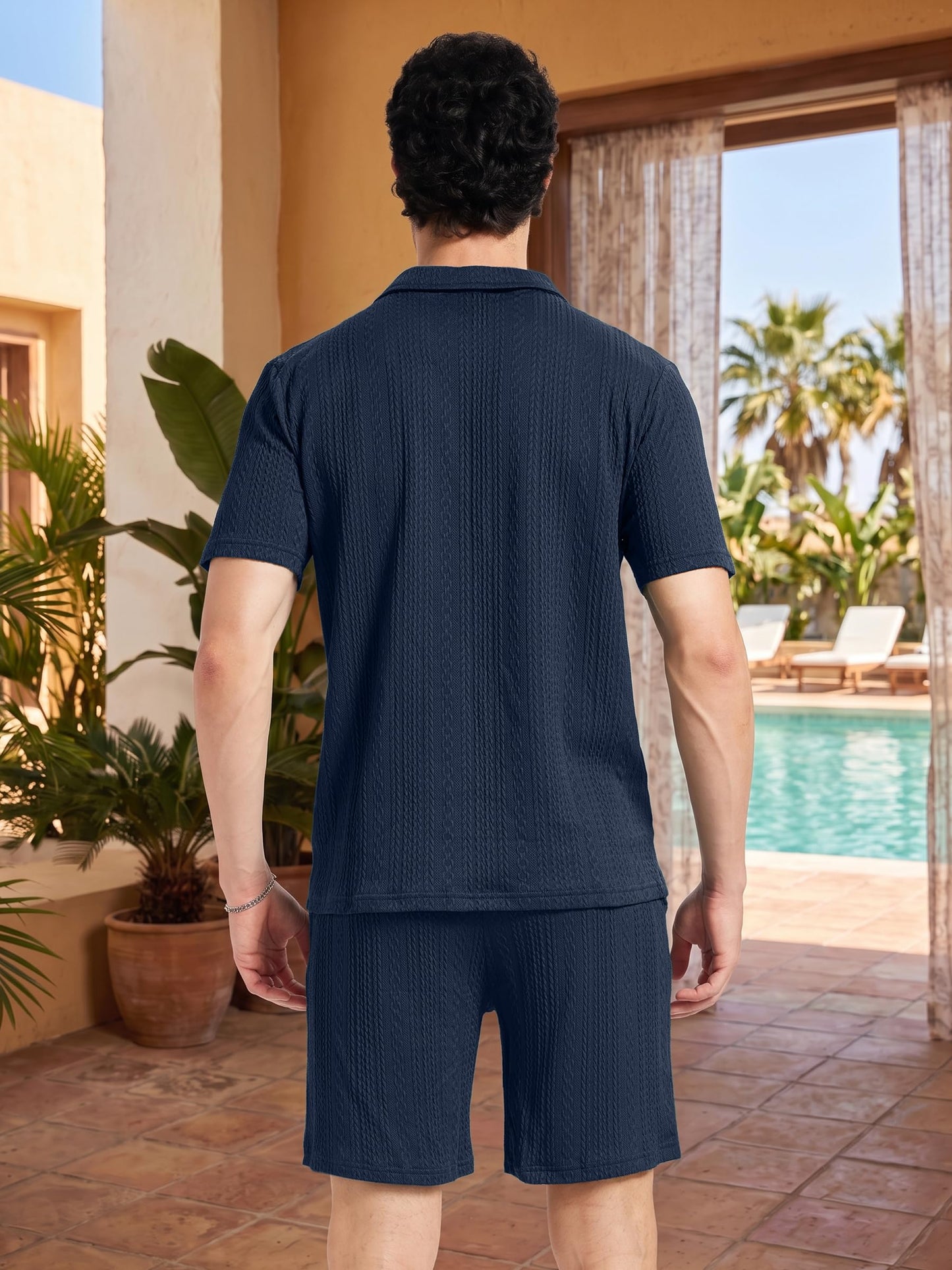 yuyangdpb Men's 2 Piece Summer Vacation Outfits Polo Shirt & Shorts Set | Breathable Textured Knit Fabric, Stretchy, Soft, Moisture-wicking, Lightweight, Ideal for Beach Casual Tracksuit, M-2XL