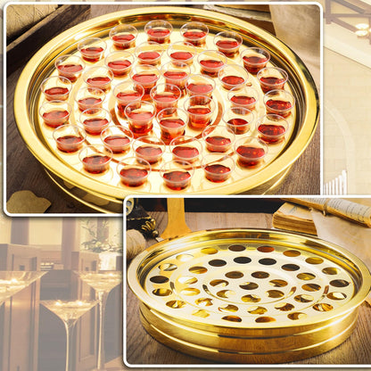Jingmore Communion 2 Trays with Lid Christmas Holy Wine Serving Trays House up 80 Cups Stacking Stainless Steel Churches Ware Wine Bread Christmas Party Supplies (Gold)