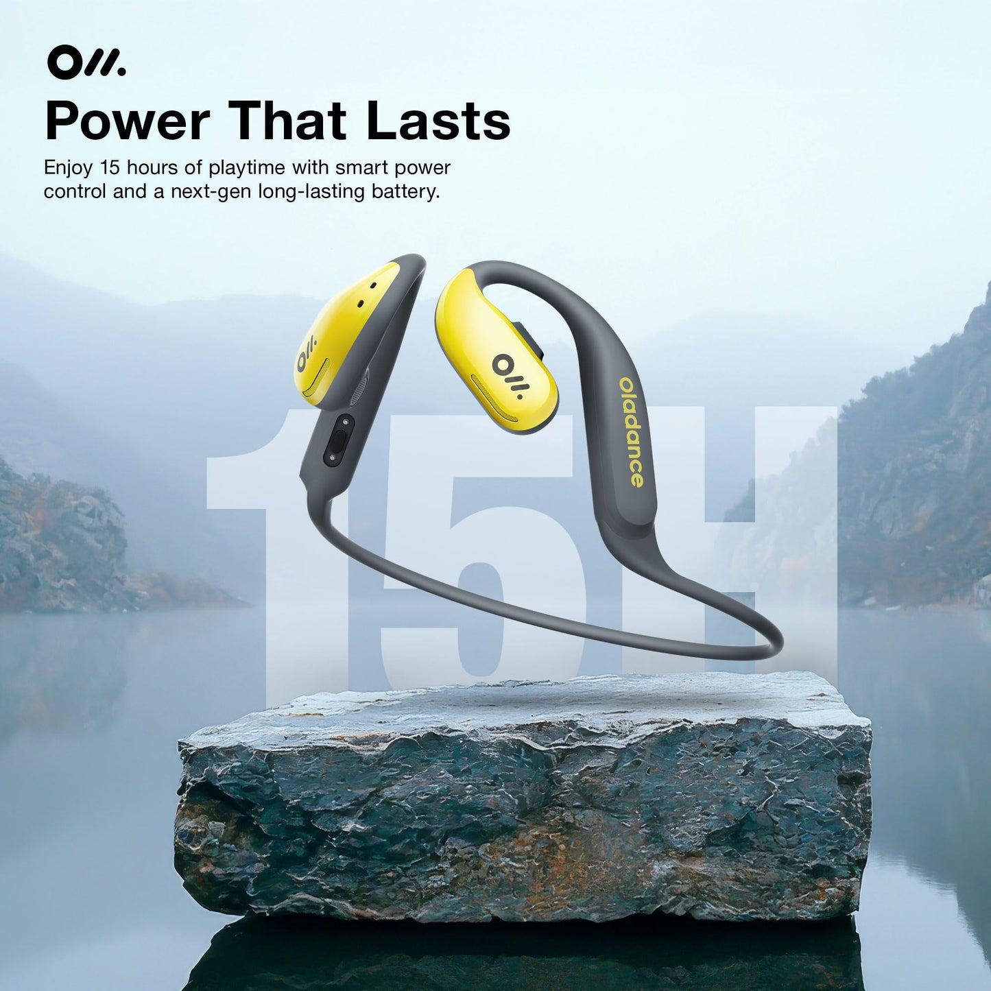 Oladance OWS Sports Open Ear Headphones, Comfortable & Stable Fit, 15H Battery Life, IPX8 Waterproof, Noise Canceling, Crystal Clear Audio, Multi-Point Bluetooth Connection, Durable Neckband (Grey)