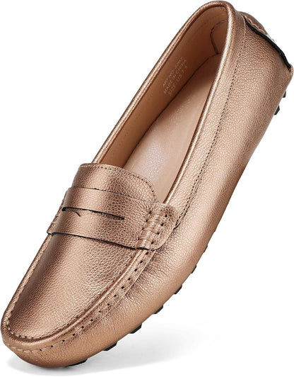 BEAUSEEN Women's Genuine Leather Penny Loafers Classic Driving Moccasins Casual Slip On Comfort Women Loafer Shoes