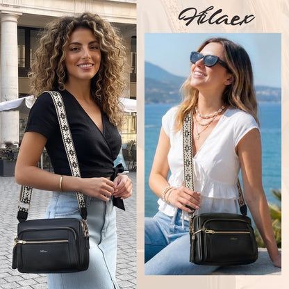 Small Leather Crossbody Bags for Women Anti theft Purses and Handbag Shoulder Hangbag with Wide Strap Tassel