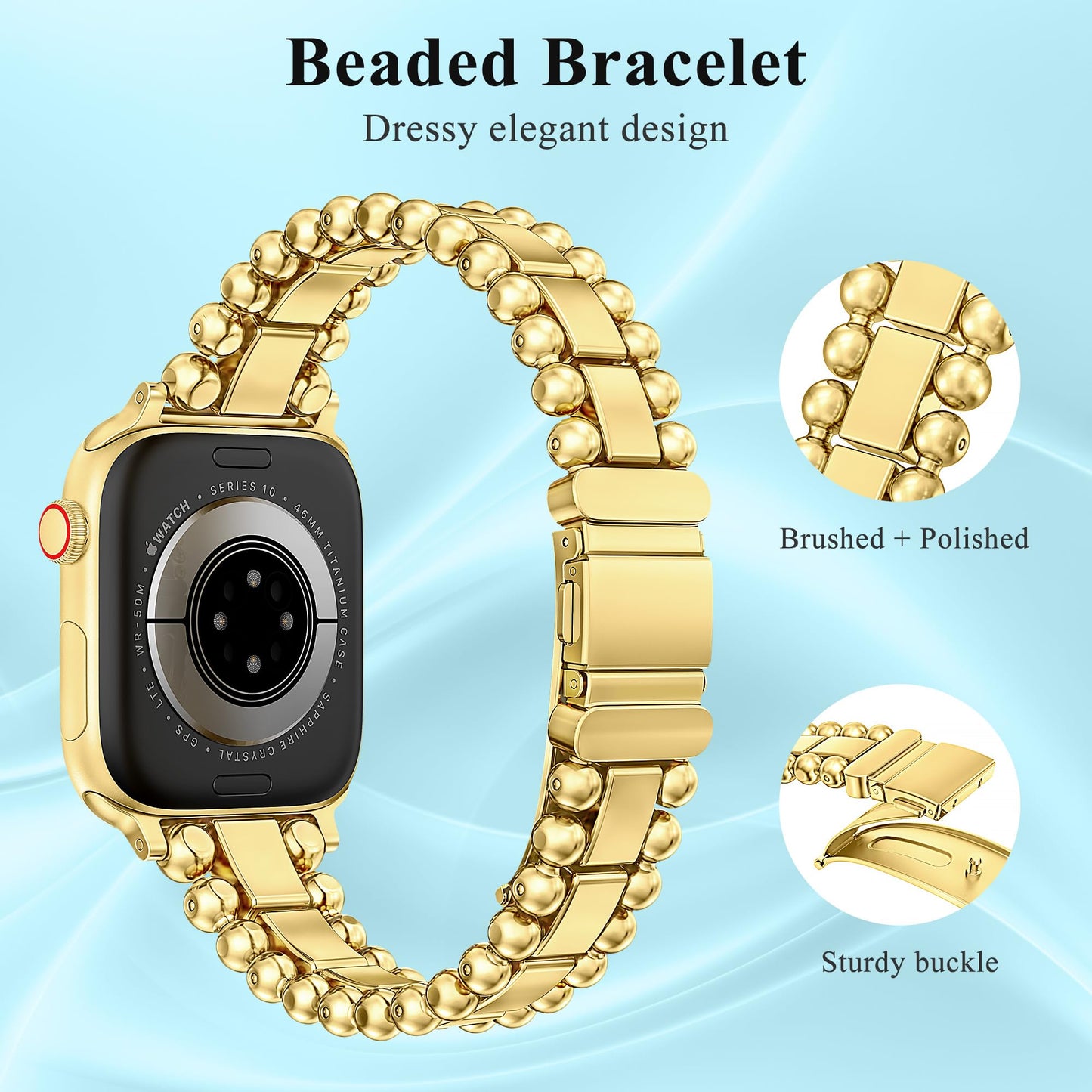 TOYOUTHS Beaded Bracelet Compatible with Apple Watch Bands 38/40/41/42/44/45/46/49mm Women, Dressy Fancy Stainless Steel Metal Elegant Jewelry Strap for iWatch Series 11 10 9 8 7 6 5 4 Ultra/SE 3 2 1