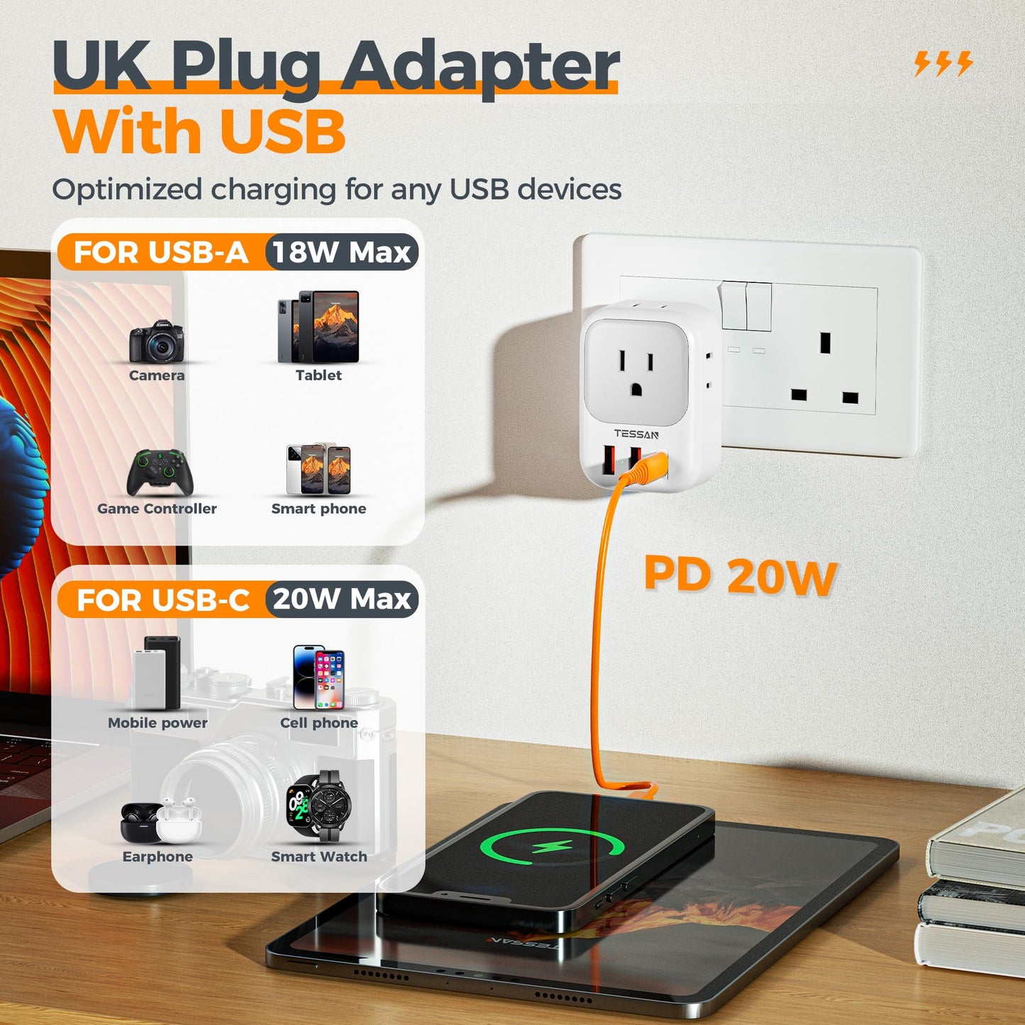 TESSAN 2 Pack European Travel Plug Adapter, Europe Power Converter