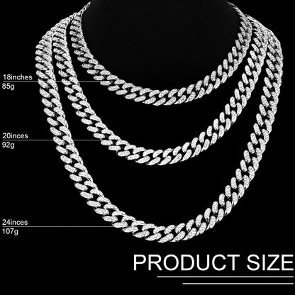 Batiyeer 3 Pcs Cuban Link Chain Necklace Bracelet Rhinestone Hoop Earrings Bling Crystal Hip Hop Jewelry for Women(18 Inch,Gold)