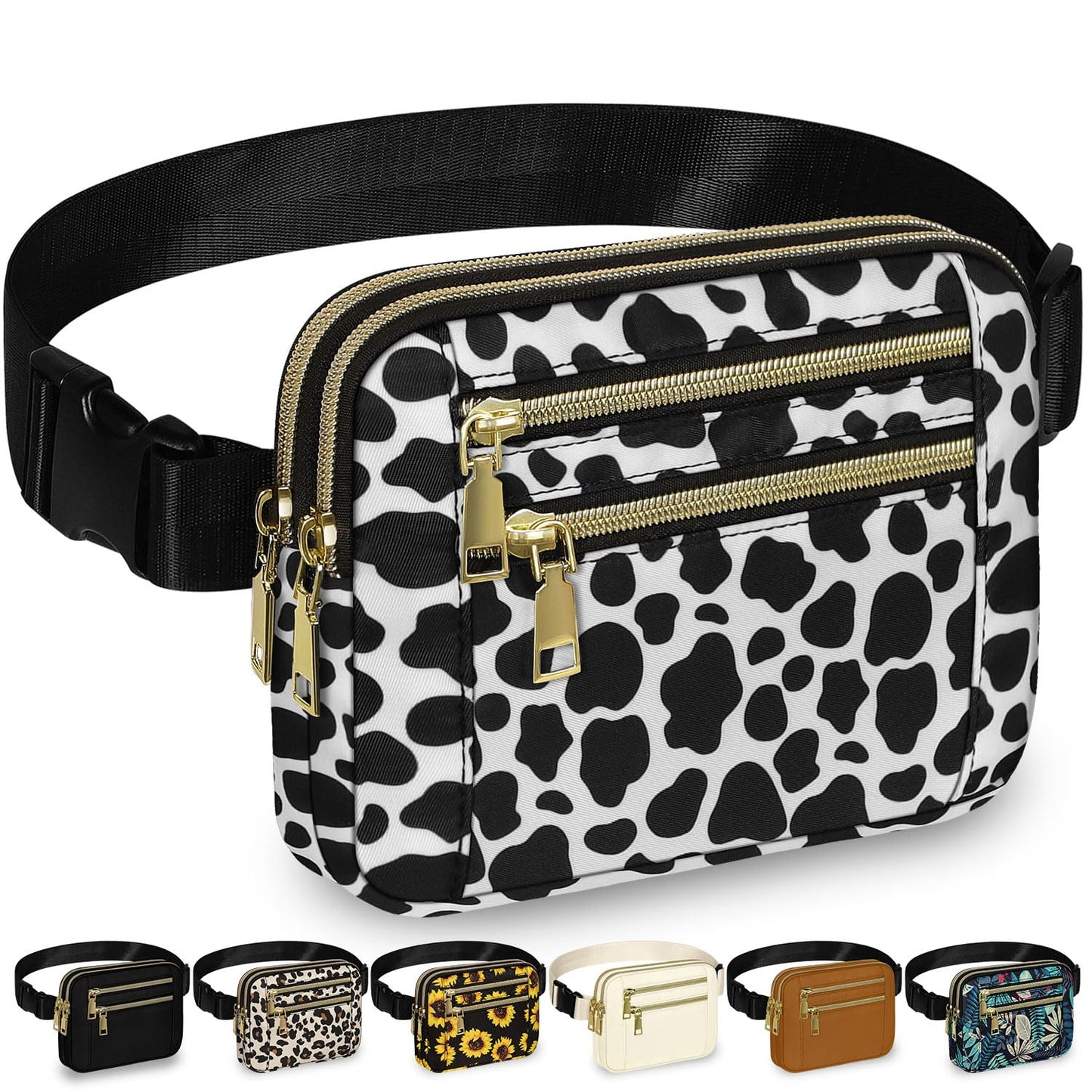 Capolo Fanny Packs for Women Fashion Waist Packs Bag with Adjustable Strap and 4 Zipper Pockets Waterproof Everywhere Crossbody Belt Bag for Workout Running Travelling(Black)