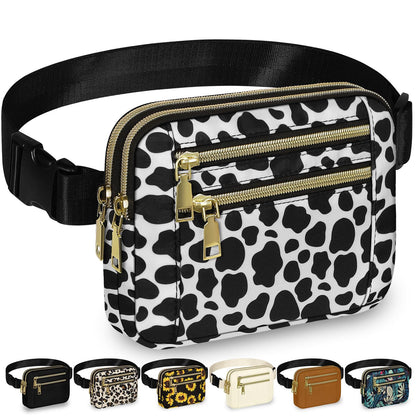 Capolo Fanny Packs for Women Fashion Waist Packs Bag with Adjustable Strap and 4 Zipper Pockets Waterproof Everywhere Crossbody Belt Bag for Workout Running Travelling(Black)