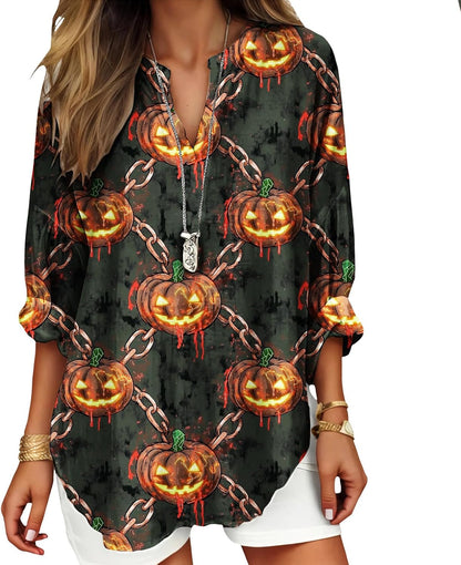 Womens Bohemian Print Tunic Top Cotton Blend V Neck Long Sleeve Loose Fit Casual Blouse for Summer Beach Vacation