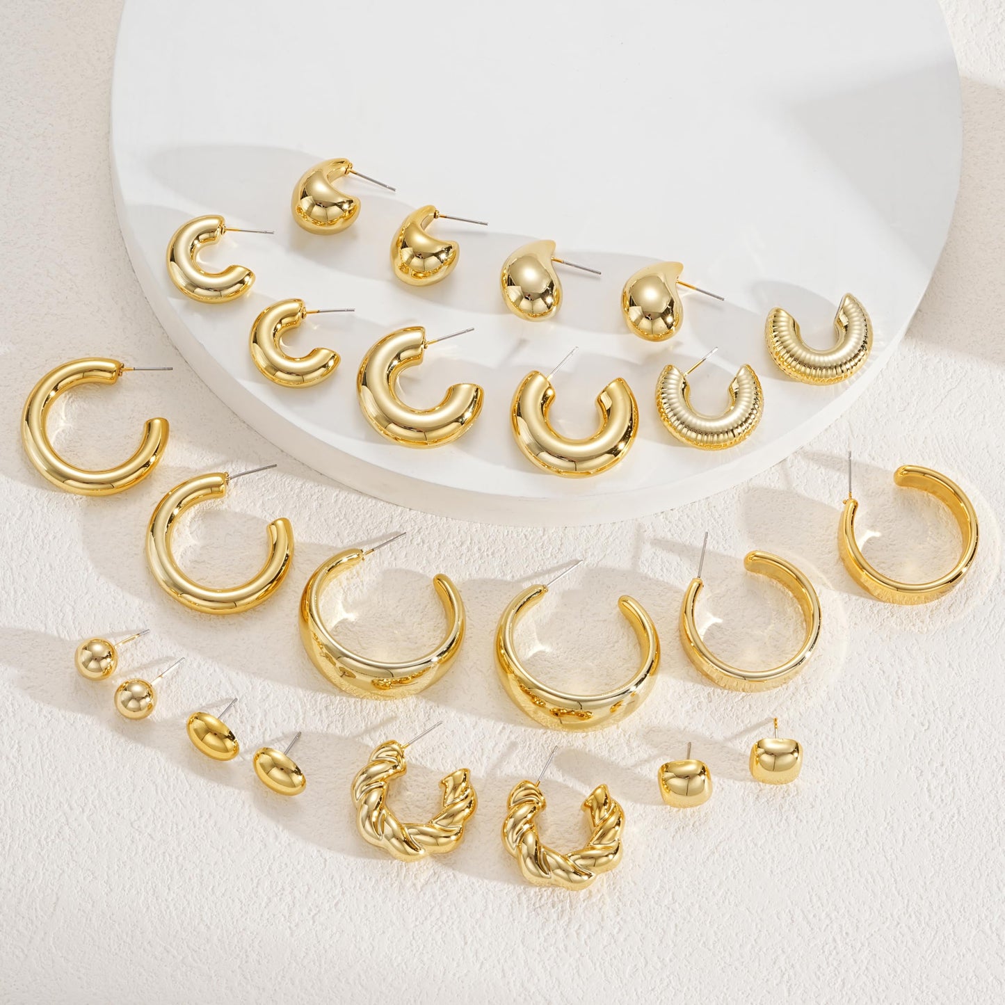 12 Pairs Chunky Gold Hoop Earrings for Women Trendy, Gold Plated Lightweight Hypoallergenic Stack, Thick Open Twisted Huggie Hoops Earring Set