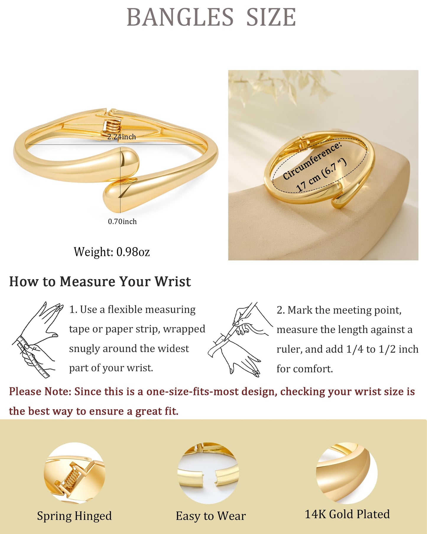 2pcs Gold Bangle Bracelets for Women, Trendy Hinged Cuff Open Wide Chunky Gold Bracelet Stack Arm Cuff Jewelry for Women