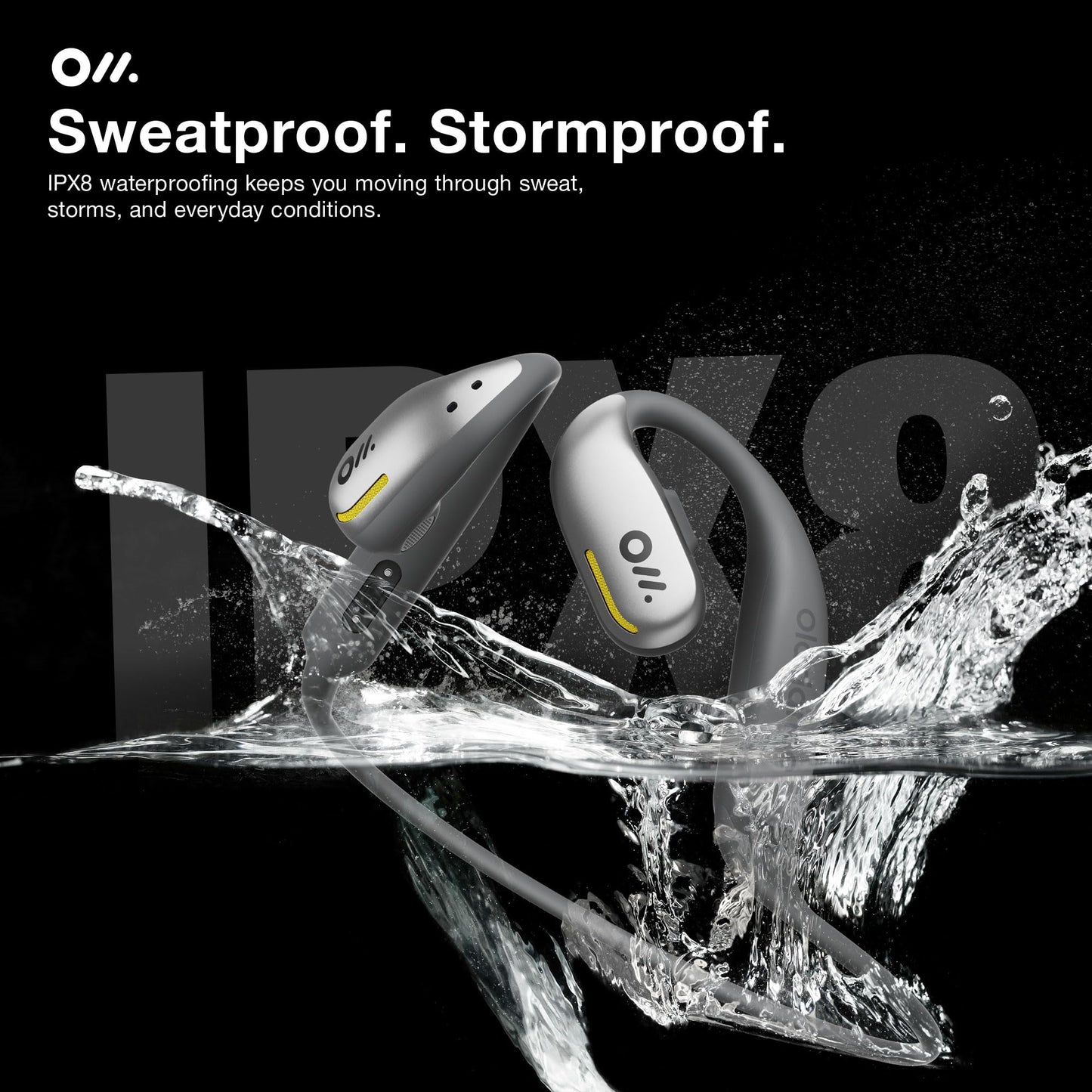 Oladance OWS Sports Open Ear Headphones, Comfortable & Stable Fit, 15H Battery Life, IPX8 Waterproof, Noise Canceling, Crystal Clear Audio, Multi-Point Bluetooth Connection, Durable Neckband (Grey)